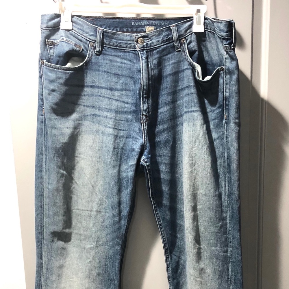 Straight legged regular wash jeans
